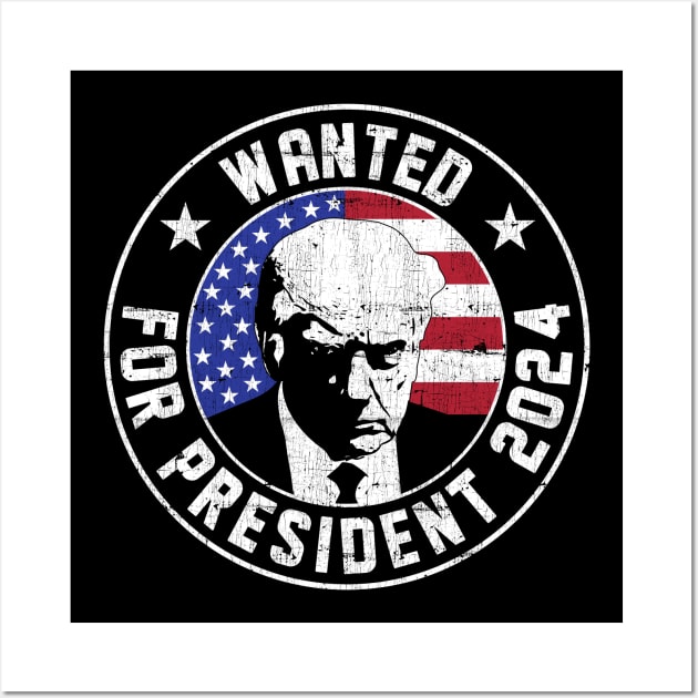 Red Seal Stamp Trump Sign America Flag Wanted for President 2024 Wall Art by RetroPrideArts